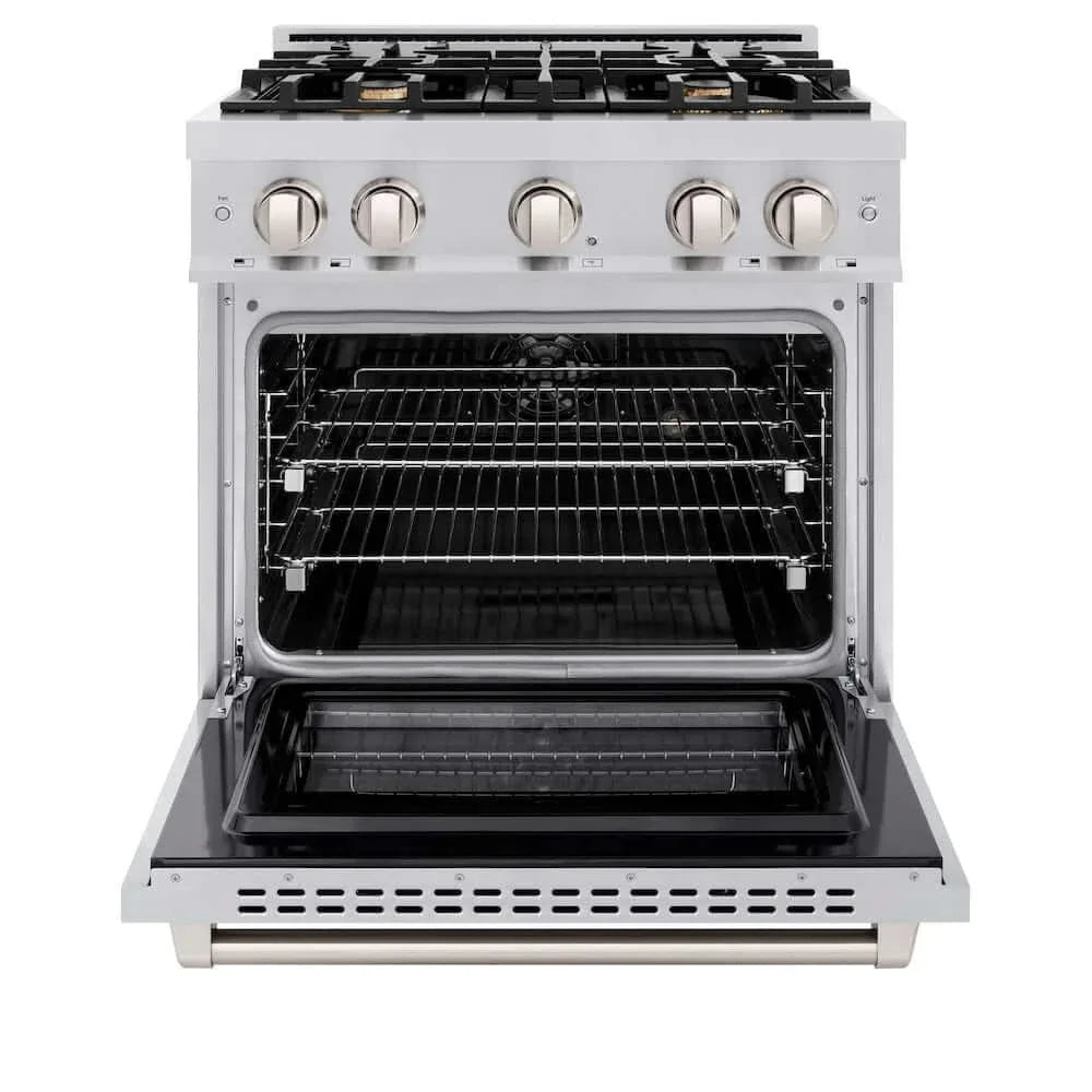 ZLINE 30" Select Dual Fuel Range Gas Cooktop Electric Convection Oven Stainless Steel Brass Burners HDR-BR-30