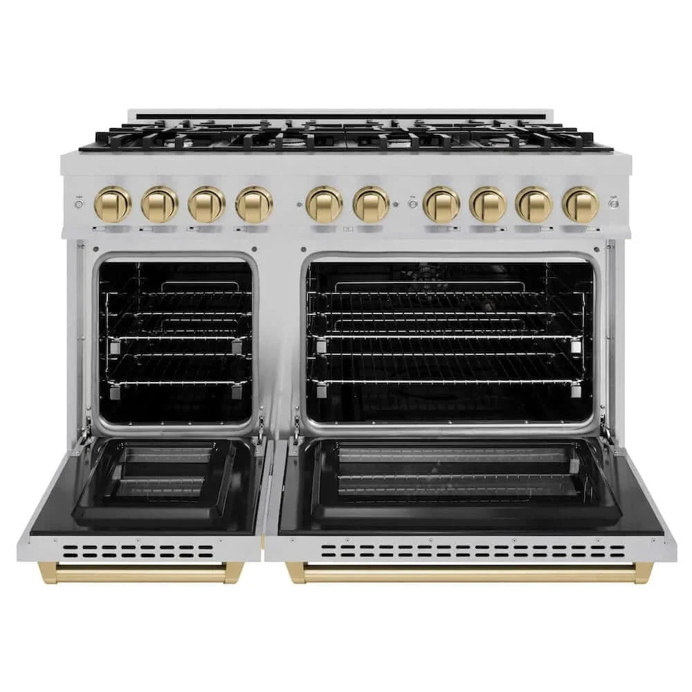 ZLINE 48" Select Dual Fuel Range Gas Cooktop Electric Convection Oven DuraSnow® Stainless Steel Champagne Bronze HDRSZ-48-CB