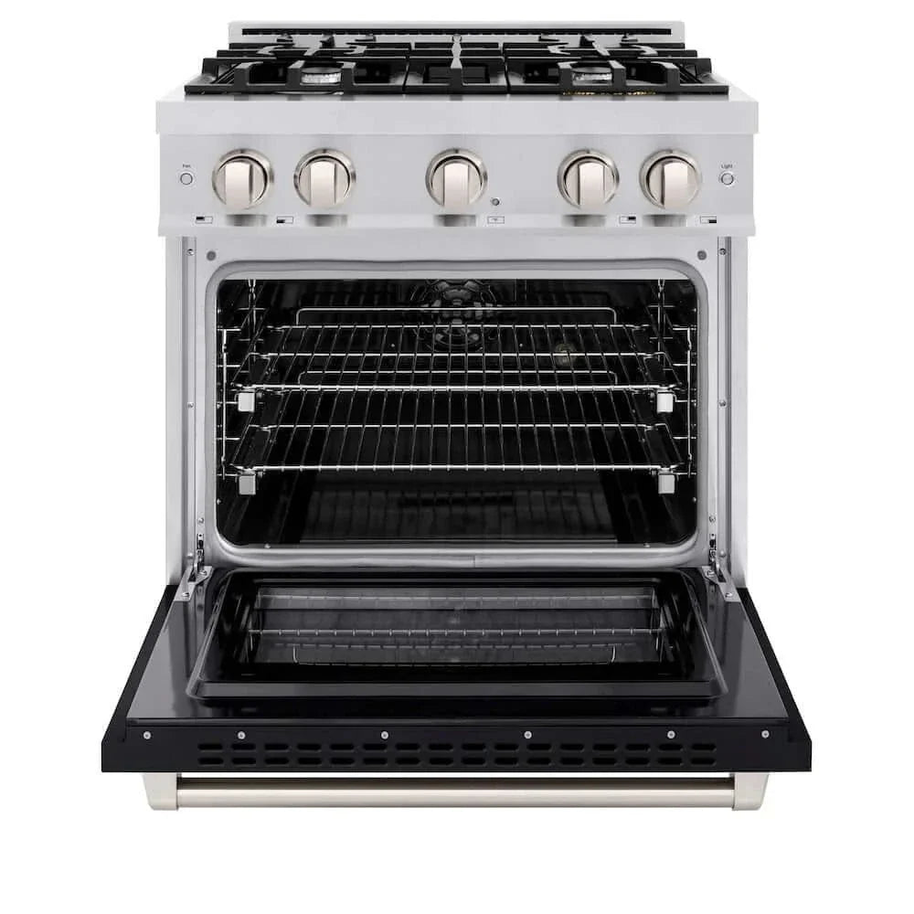 ZLINE 30" Select Dual Fuel Range Gas Cooktop Electric Convection Oven Stainless Steel Black Matte Door HDR-BLM-30