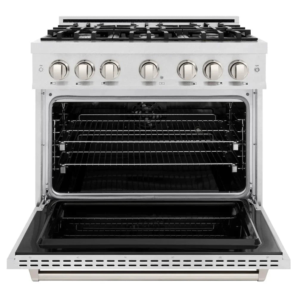 ZLINE 36" Dual Fuel Range, Gas Cooktop, Electric Convection Oven DuraSnow® Stainless Steel, CDRS-36