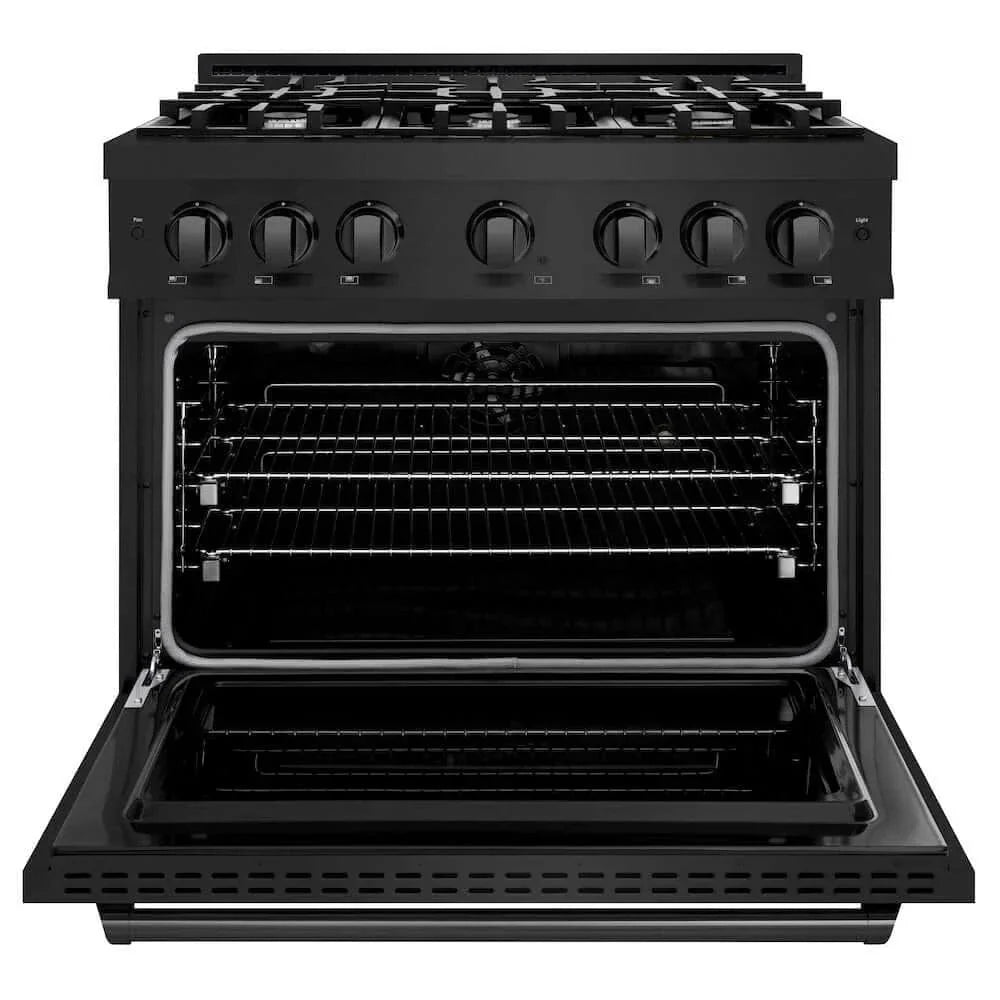 ZLINE 36" Classic Gas Range, Convection Gas Oven Black Stainless Steel, CGRB-36
