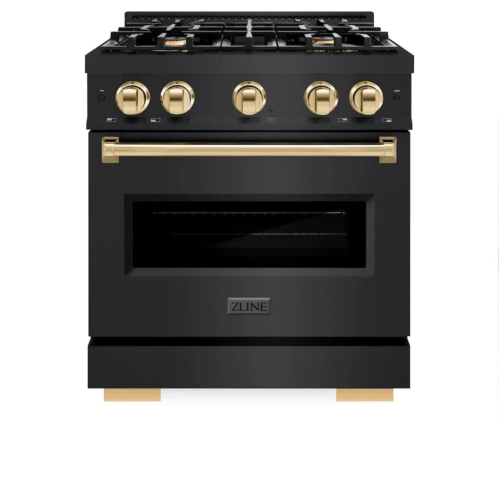 ZLINE 30" Classic Gas Range, Convection Gas Oven Black Stainless Steel, Gold CGRBZ-30-G