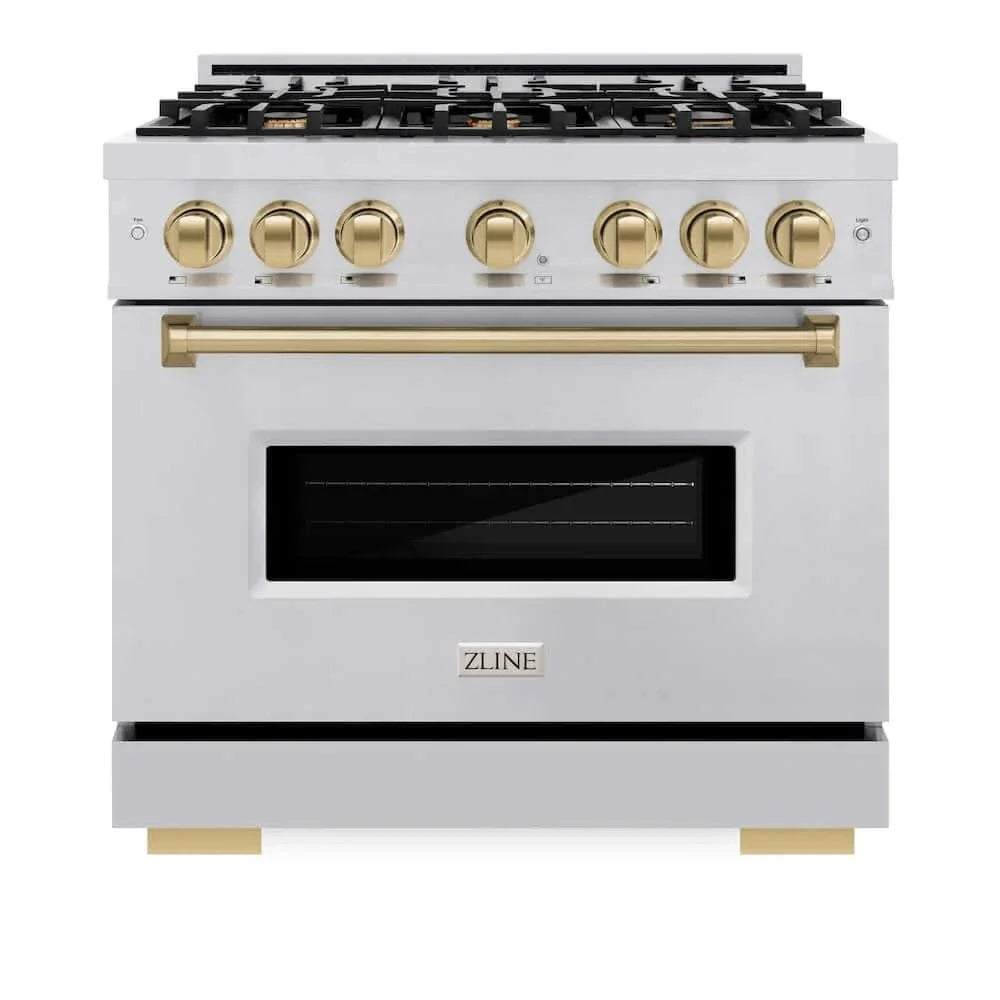 ZLINE 36" Dual Fuel Range, Gas Cooktop, Electric Convection Oven Stainless Steel, Champagne Bronze CDRZ-36-CB
