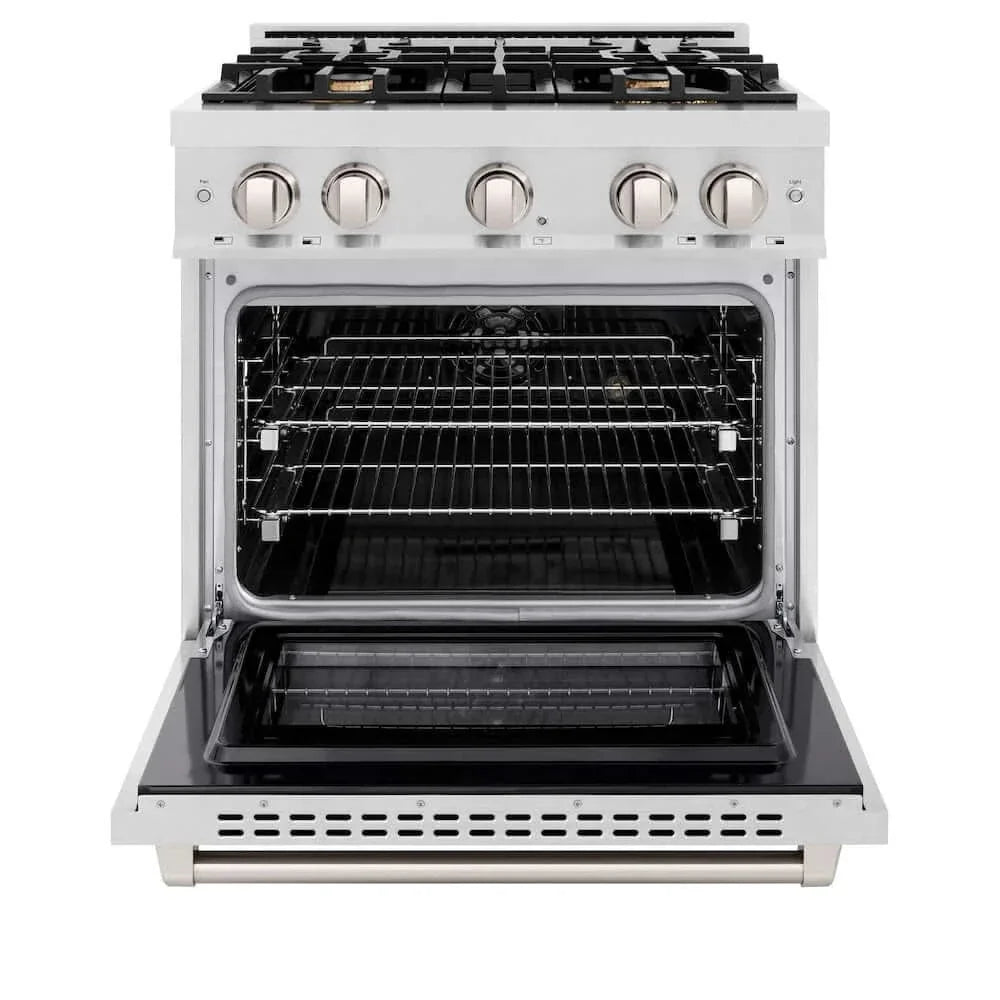 ZLINE 30" Select Dual Fuel Range Gas Cooktop Electric Convection Oven DuraSnow® Stainless Steel Brass Burners HDRS-BR-30