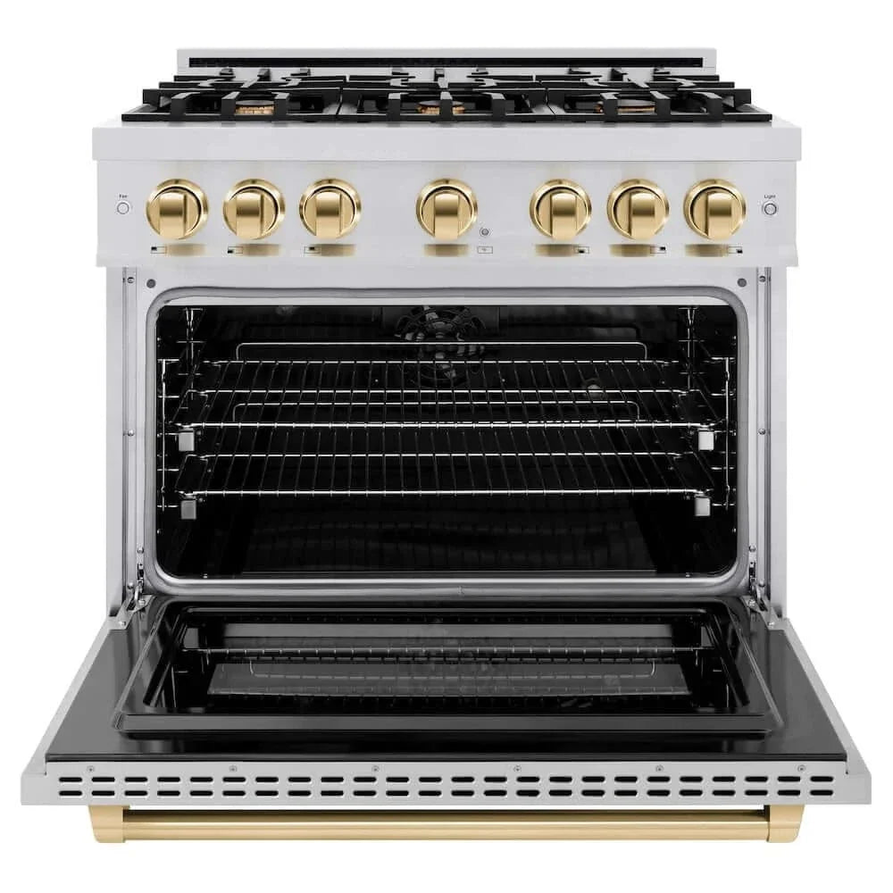 ZLINE 36" Select Gas Range Convection Gas Oven Stainless Steel Gold HGRZ-36-G
