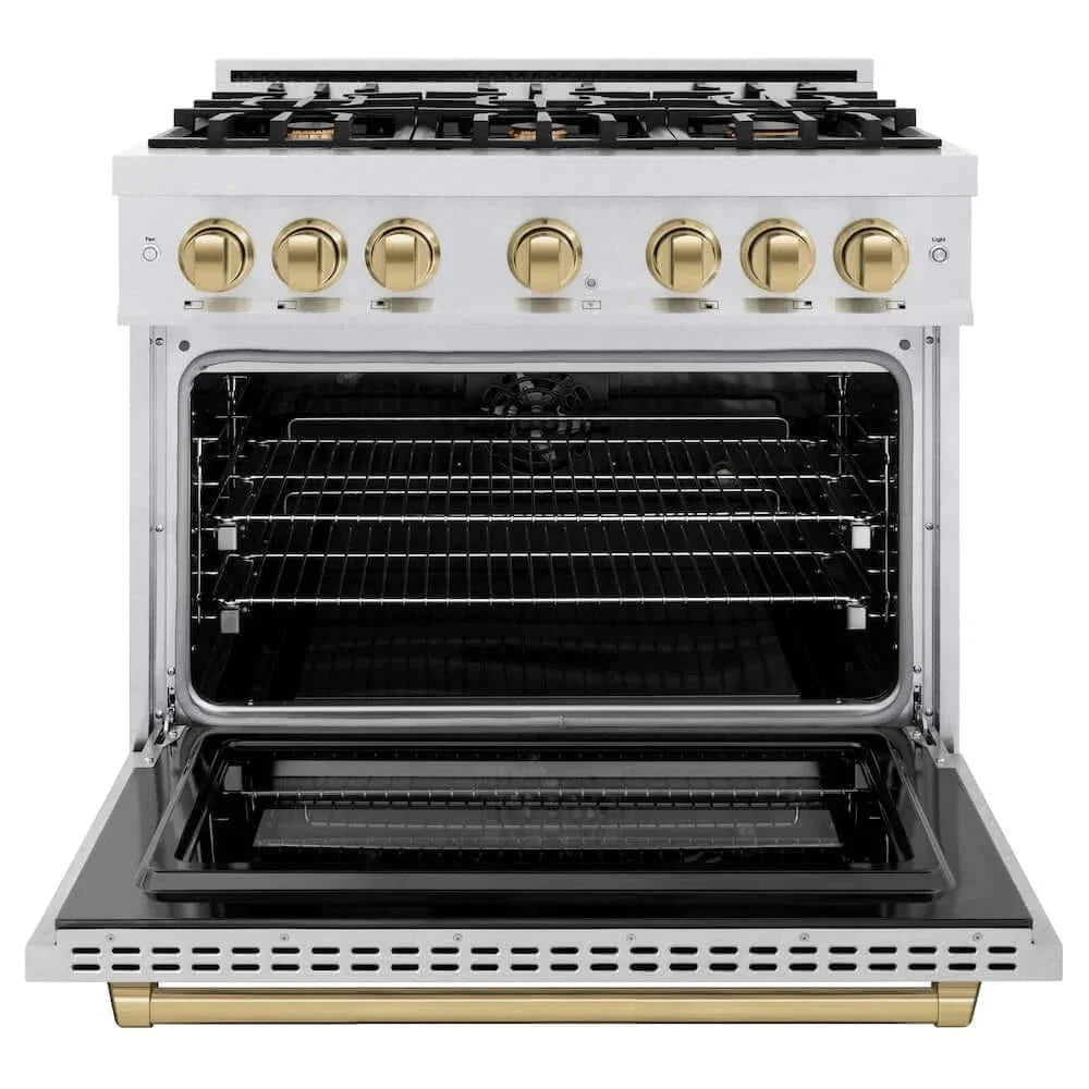 ZLINE 36" Select Dual Fuel Range Gas Cooktop Electric Convection Oven DuraSnow® Stainless Steel Champagne Bronze HDRSZ-36-CB