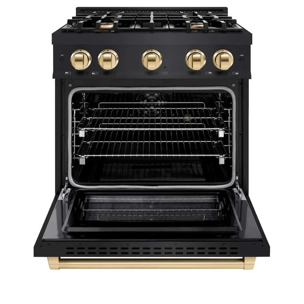 ZLINE 30" Select Gas Range Convection Gas Oven Black Stainless Steel Gold HGRBZ-30-G