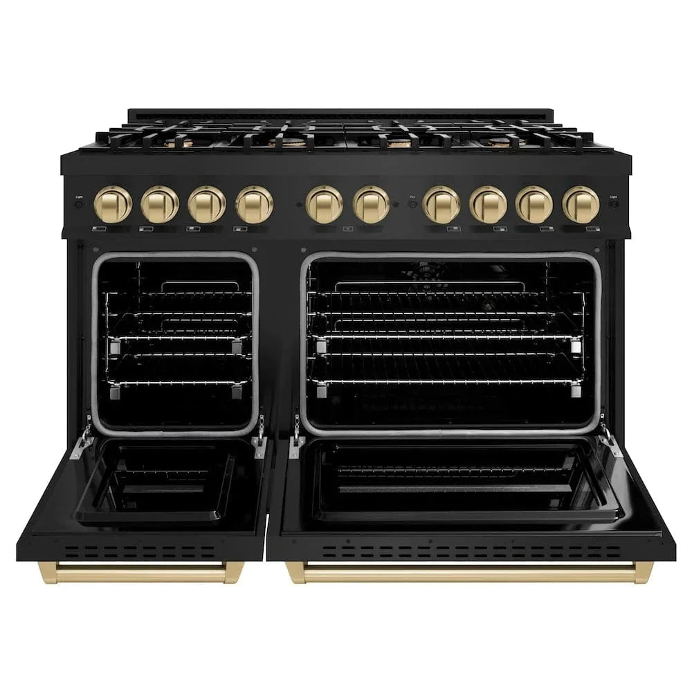 ZLINE 48" Classic Gas Range, Convection Gas Oven Black Stainless Steel, Champagne Bronze CGRBZ-48-CB