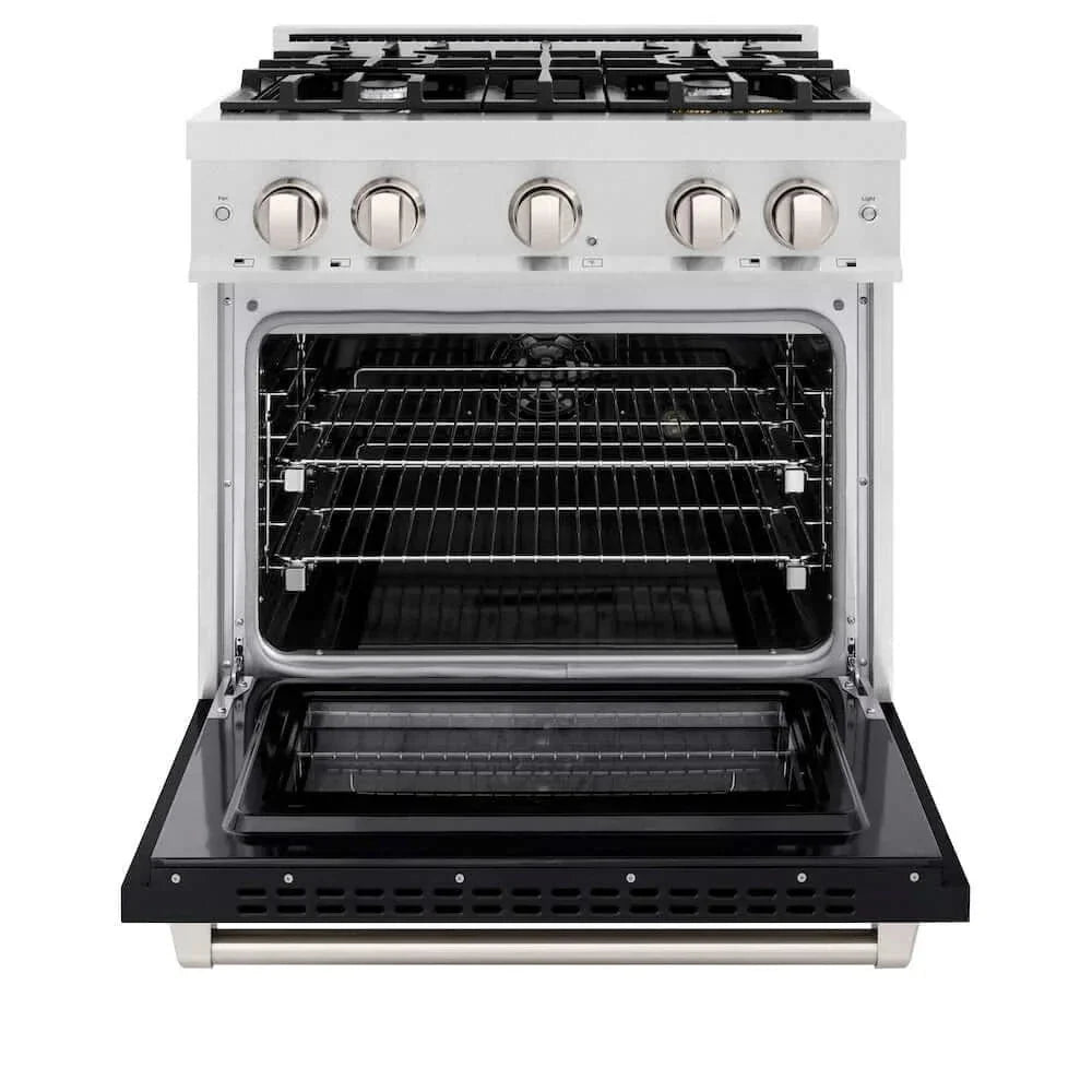 ZLINE 36" Select Dual Fuel Range Gas Cooktop Electric Convection Oven DuraSnow® Stainless Steel Black Matte Door HDRS-BLM-36
