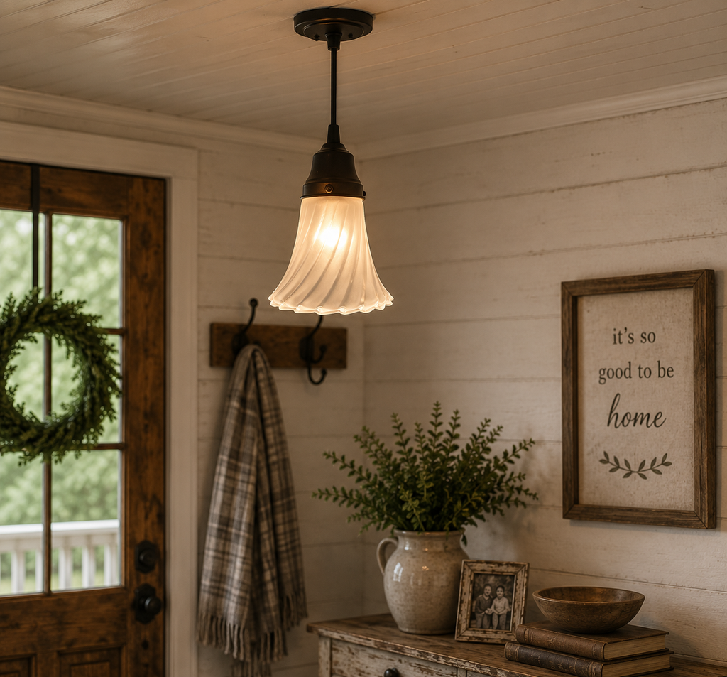 Vintage Frosted Spiral Pendant Light