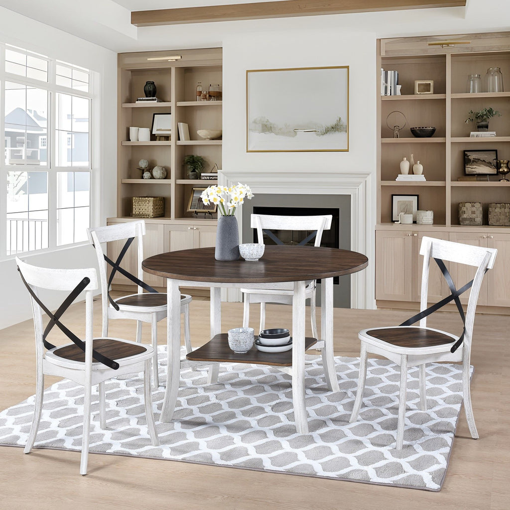 2 Pieces Set Dining Side Chair Rustic Modern Farmhouse Design Retro Design With Metal X Design - Antique Dark Oak / Antique White