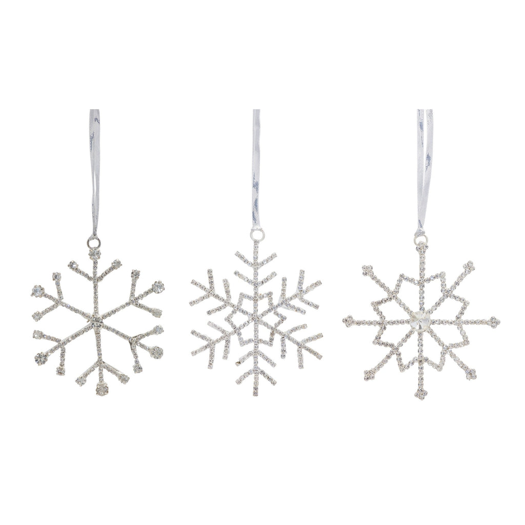Jeweled Metal Snowflake with Ribbon Hanger (Set of 12)