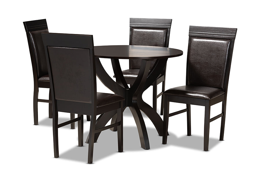 Baxton Studio Ancel Modern and Contemporary Dark Brown Faux Leather Upholstered and Dark Brown Finished Wood 5-Piece Dining Set