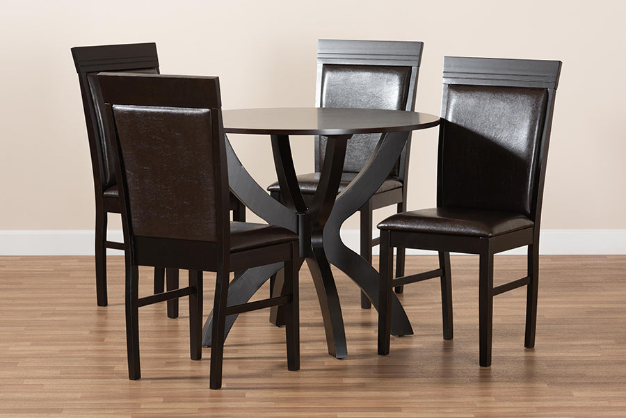 Baxton Studio Ancel Modern and Contemporary Dark Brown Faux Leather Upholstered and Dark Brown Finished Wood 5-Piece Dining Set