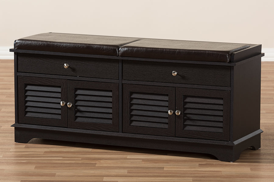 Baxton Studio Leo Modern and Contemporary Dark Brown Wood 2-Drawer Shoe Storage Bench