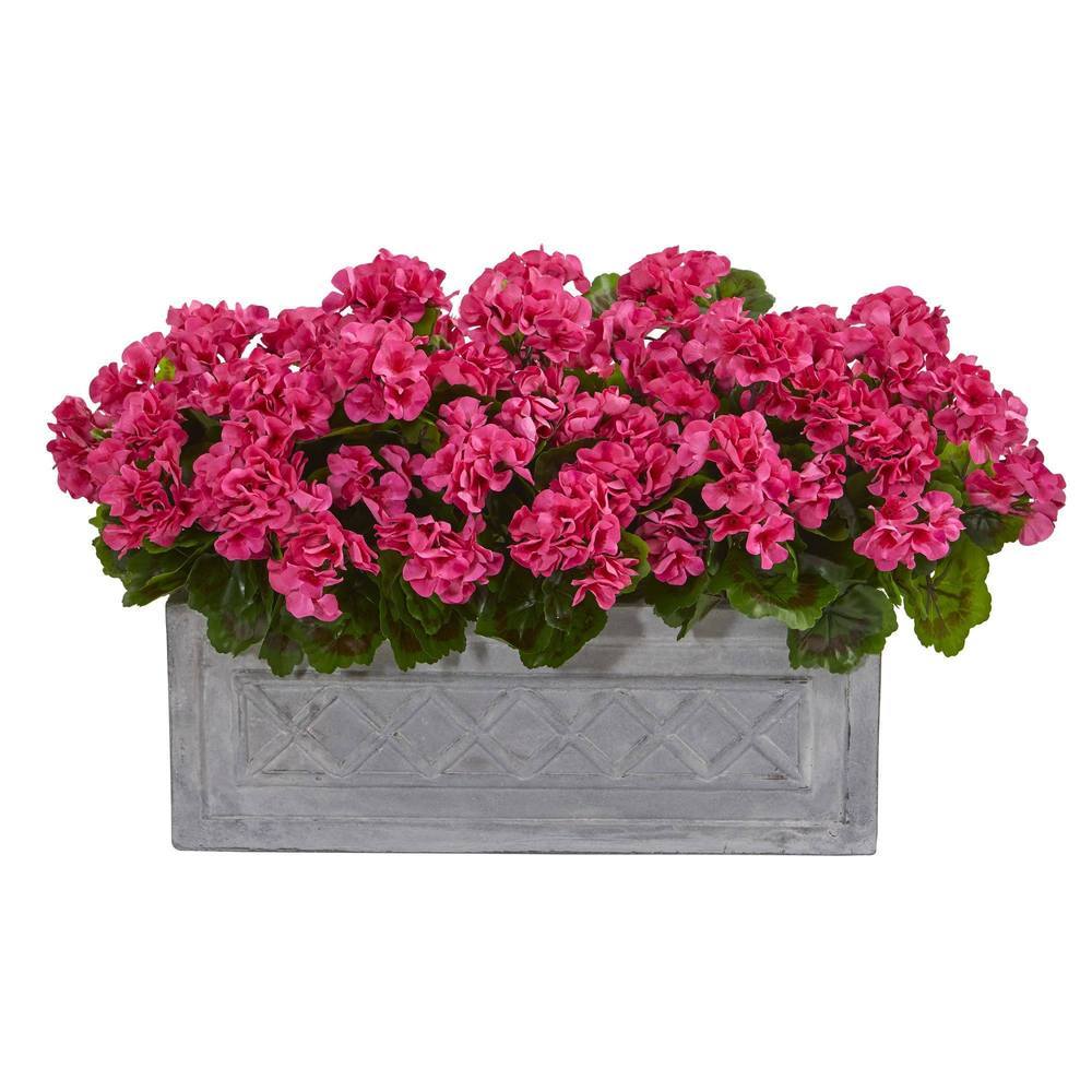 18" Geranium Artificial Plant in Stone Planter UV Resistant (Indoor/Outdoor)