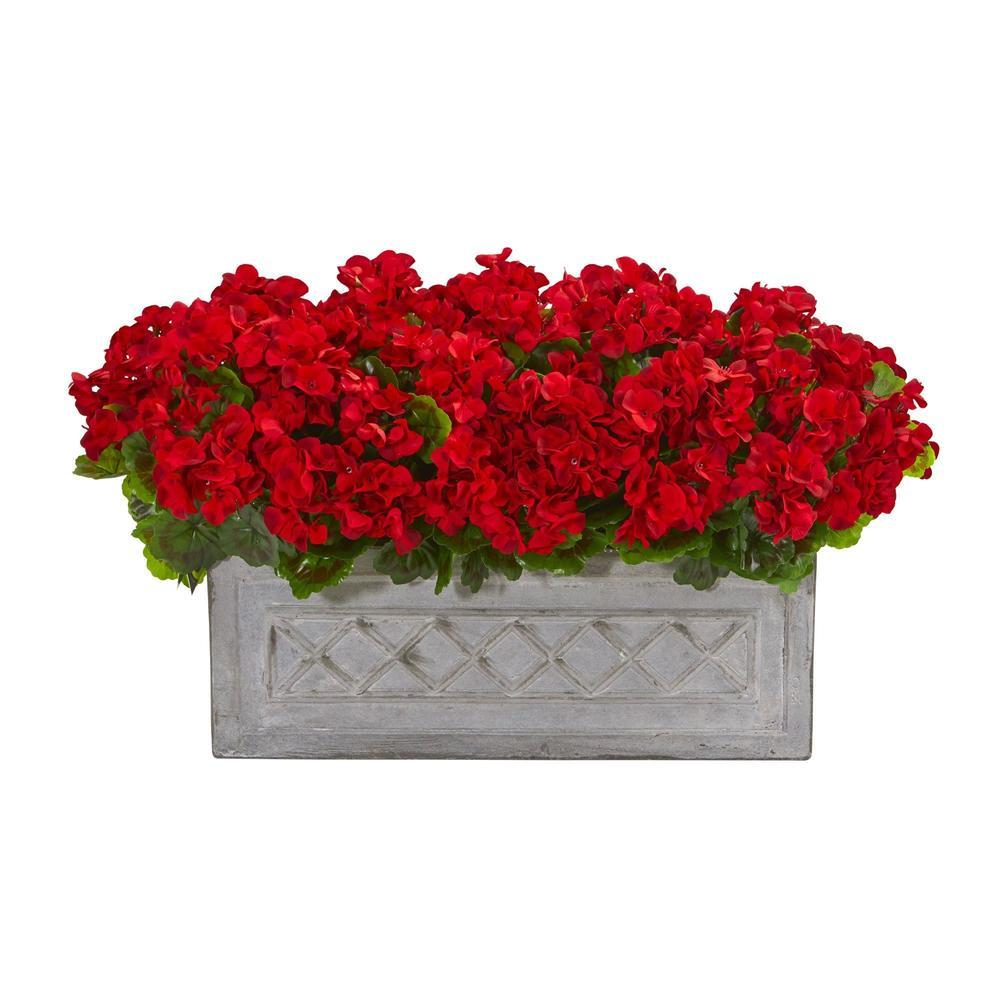 18" Geranium Artificial Plant in Stone Planter UV Resistant (Indoor/Outdoor)