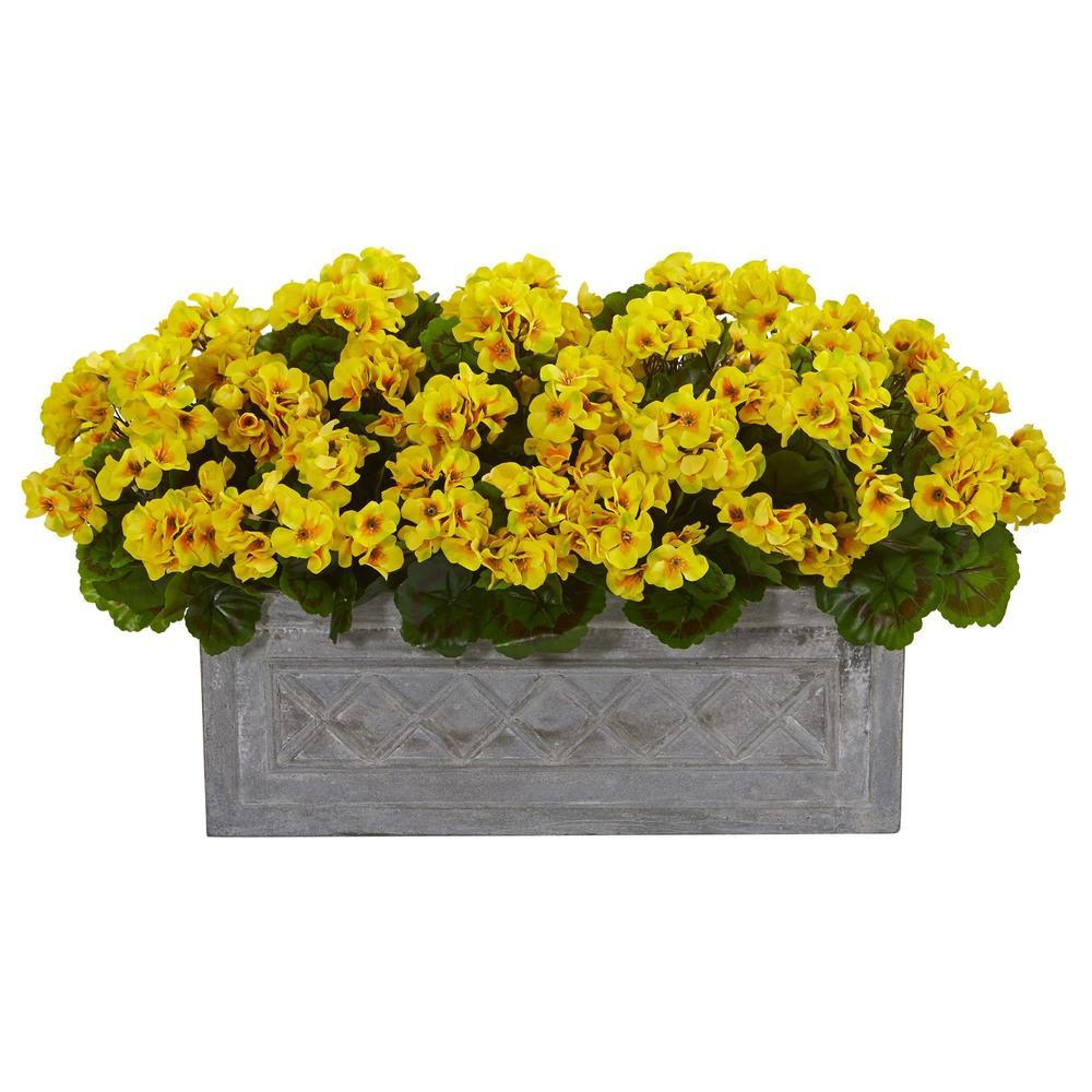 18" Geranium Artificial Plant in Stone Planter UV Resistant (Indoor/Outdoor)