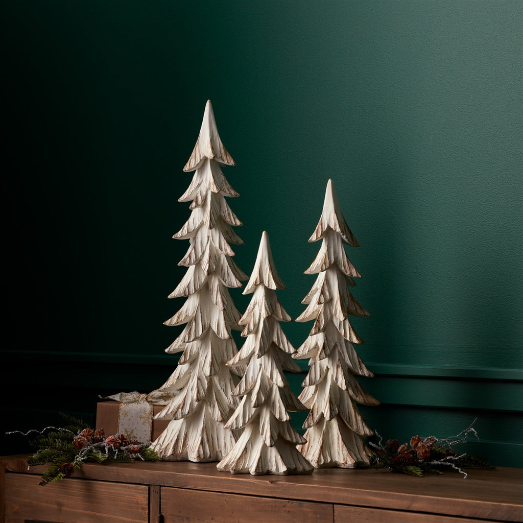 Carved Wood Design Pine Tree DŽcor (Set of 3)