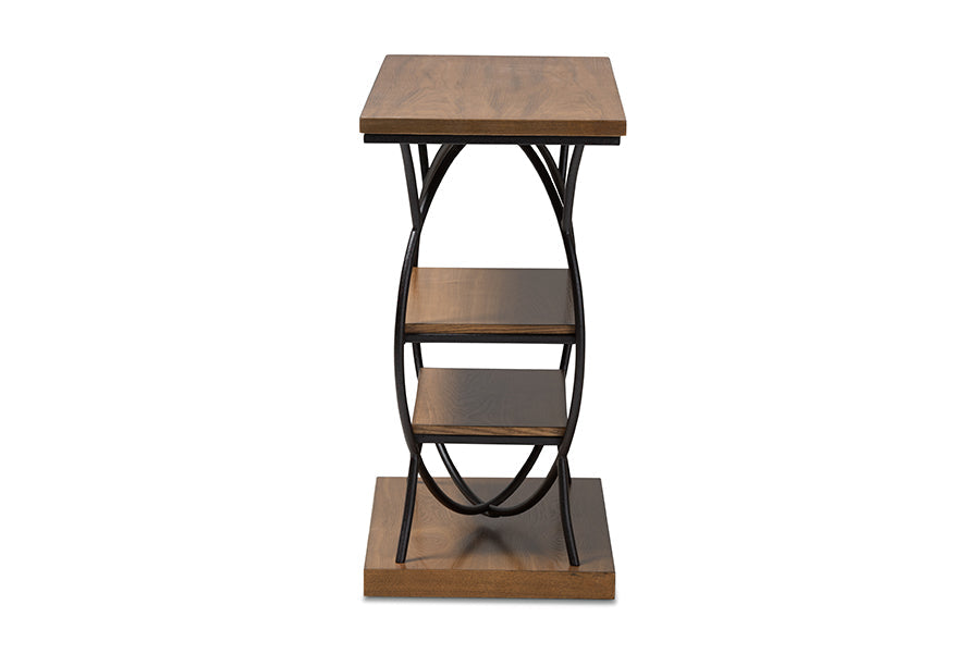 Baxton Studio Lavelle Vintage Rustic Industrial Style Walnut Brown Wood and Dark Bronze-Finished Metal Circular Console Table