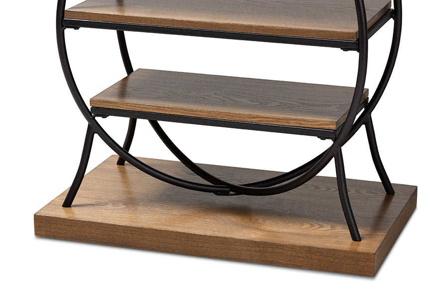 Baxton Studio Lavelle Vintage Rustic Industrial Style Walnut Brown Wood and Dark Bronze-Finished Metal Circular Console Table