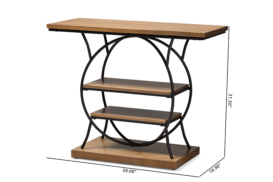 Baxton Studio Lavelle Vintage Rustic Industrial Style Walnut Brown Wood and Dark Bronze-Finished Metal Circular Console Table