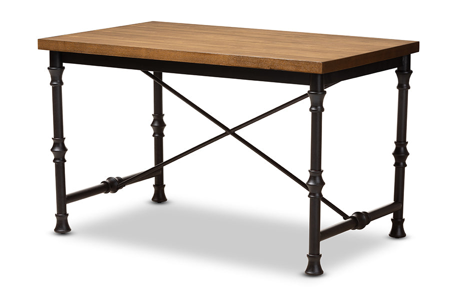 Baxton Studio Verdin Vintage Rustic Industrial Style Wood and Dark Bronze-finished Criss Cross Desk