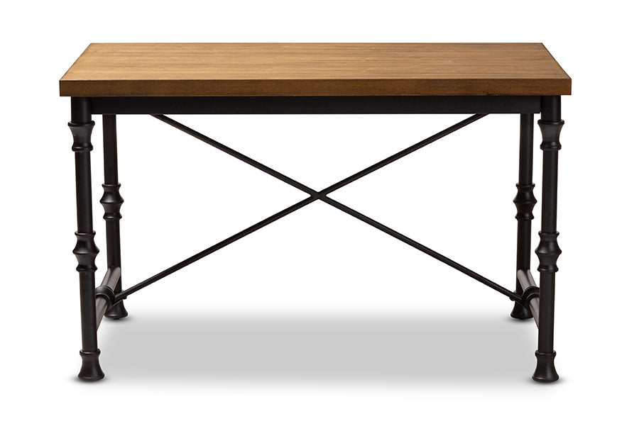 Baxton Studio Verdin Vintage Rustic Industrial Style Wood and Dark Bronze-finished Criss Cross Desk