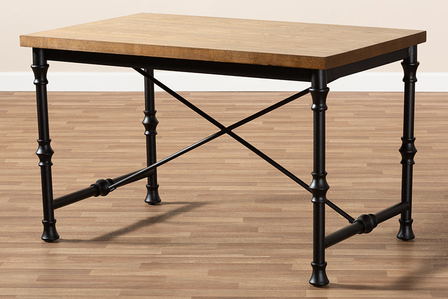 Baxton Studio Verdin Vintage Rustic Industrial Style Wood and Dark Bronze-finished Criss Cross Desk