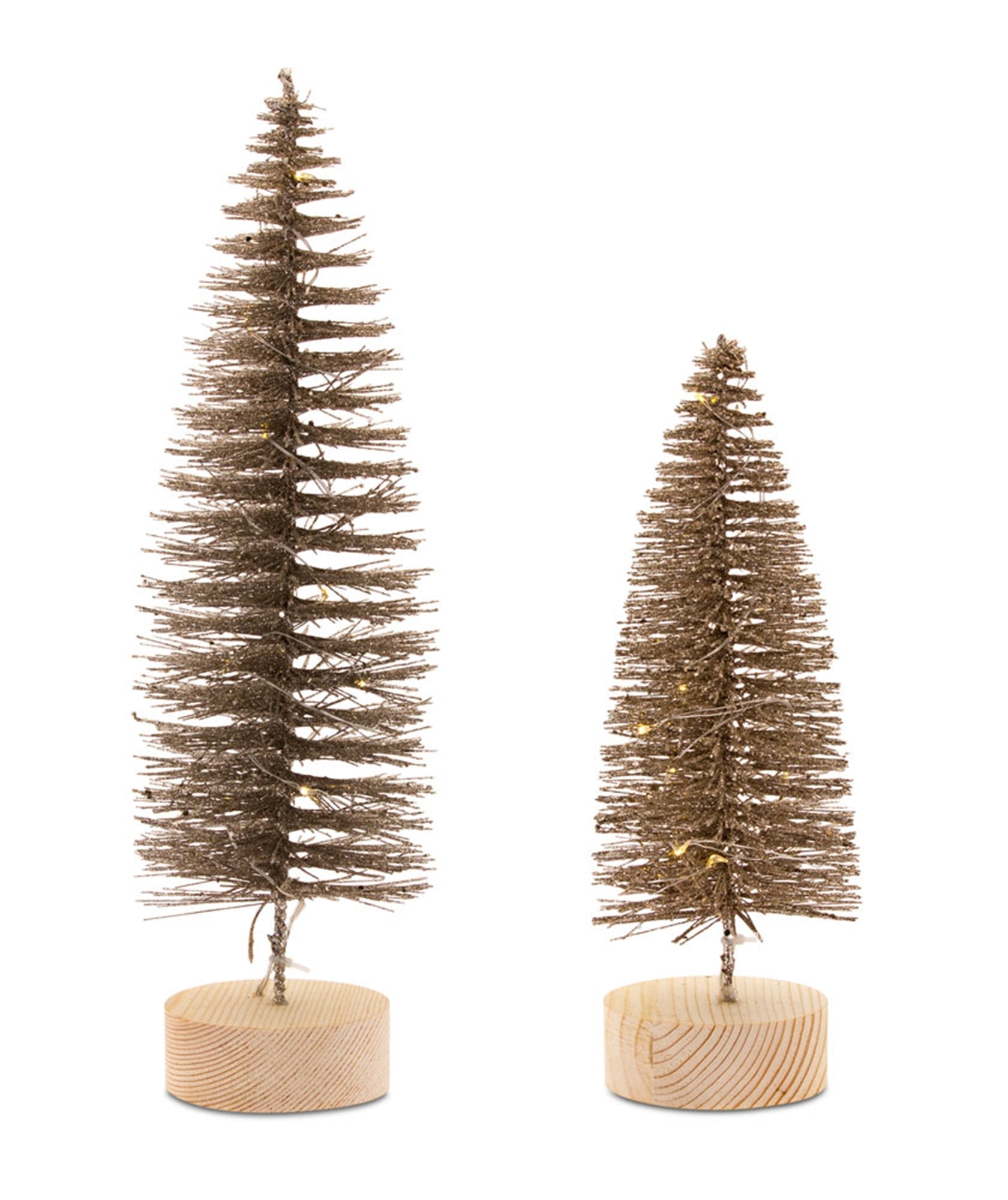 LED Lighted Bronze Bottle Brush Tree with Wood Base (Set of 4)