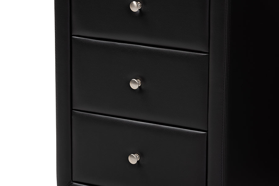 Baxton Studio Tessa Modern and Contemporary Black Faux Leather Upholstered 3-Drawer Nightstand