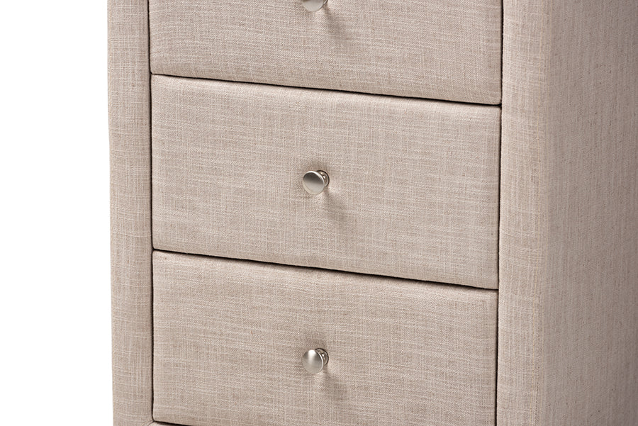 Baxton Studio Tessa Modern and Contemporary Beige Fabric Upholstered 3-Drawer Nightstand