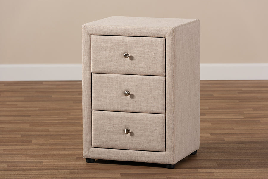 Baxton Studio Tessa Modern and Contemporary Beige Fabric Upholstered 3-Drawer Nightstand