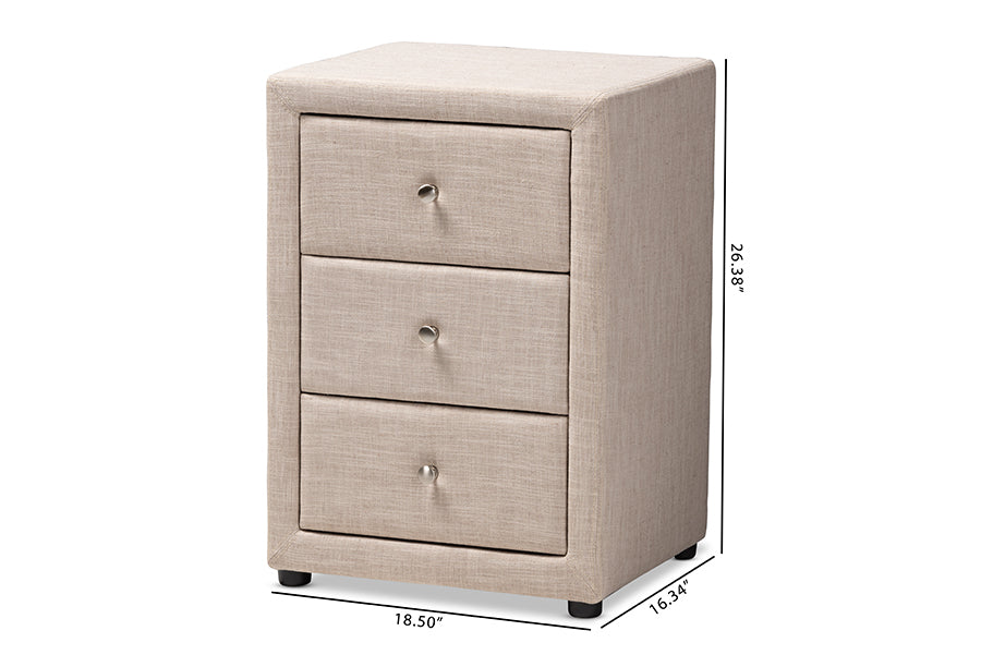 Baxton Studio Tessa Modern and Contemporary Beige Fabric Upholstered 3-Drawer Nightstand