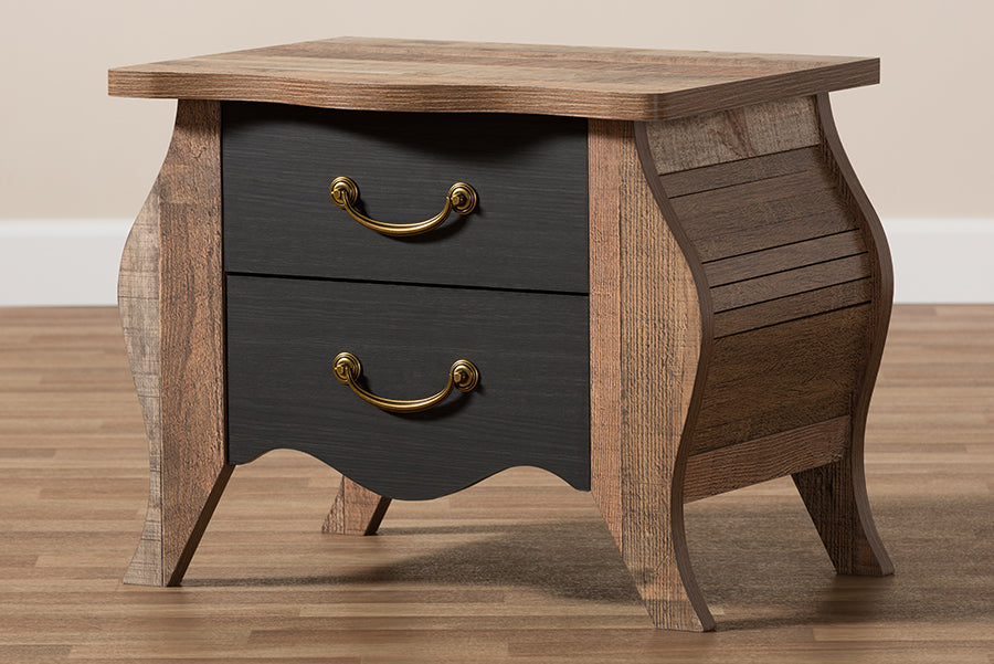 Baxton Studio Romilly Country Cottage Farmhouse Black and Oak-Finished Wood 2-Drawer Nightstand