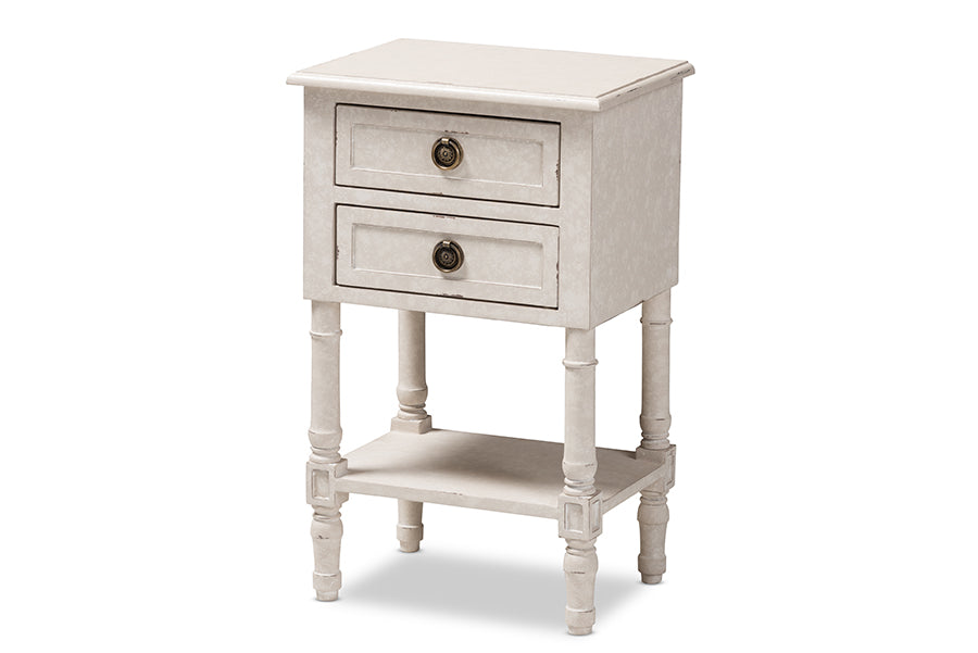 Baxton Studio Lenore Country Cottage Farmhouse Whitewashed 2-Drawer Nightstand