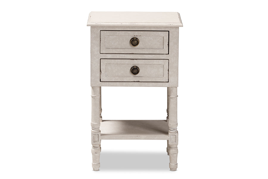Baxton Studio Lenore Country Cottage Farmhouse Whitewashed 2-Drawer Nightstand