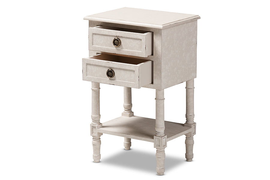 Baxton Studio Lenore Country Cottage Farmhouse Whitewashed 2-Drawer Nightstand