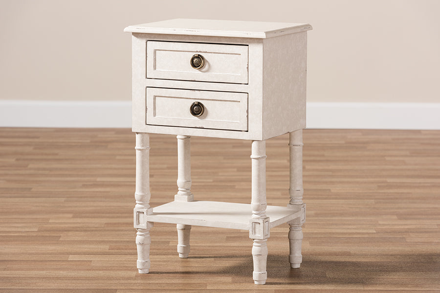 Baxton Studio Lenore Country Cottage Farmhouse Whitewashed 2-Drawer Nightstand