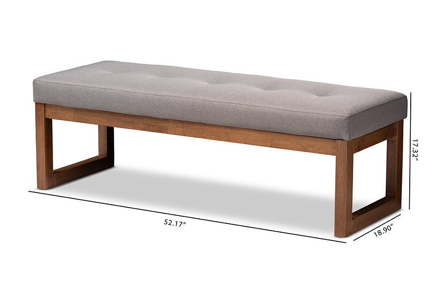 Baxton Studio Caramay Modern and Contemporary Grey Fabric Upholstered Walnut Brown Finished Wood Bench