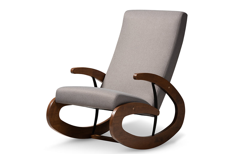 Baxton Studio Kaira Modern and Contemporary Gray Fabric Upholstered and Walnut-Finished Wood Rocking Chair