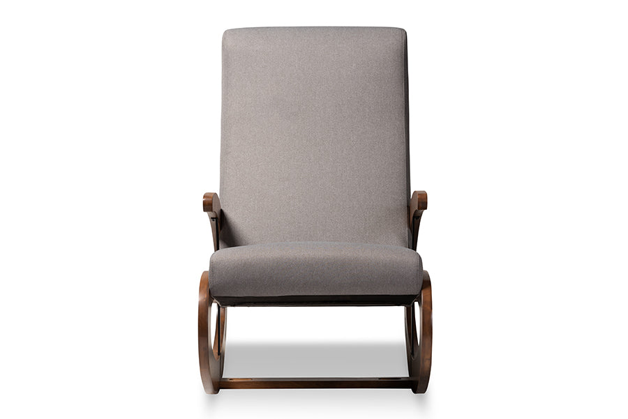 Baxton Studio Kaira Modern and Contemporary Gray Fabric Upholstered and Walnut-Finished Wood Rocking Chair