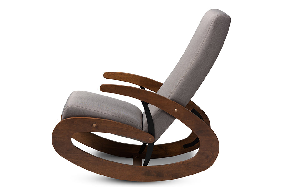 Baxton Studio Kaira Modern and Contemporary Gray Fabric Upholstered and Walnut-Finished Wood Rocking Chair