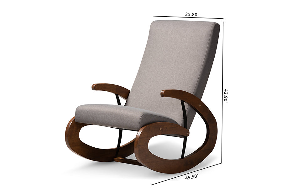 Baxton Studio Kaira Modern and Contemporary Gray Fabric Upholstered and Walnut-Finished Wood Rocking Chair