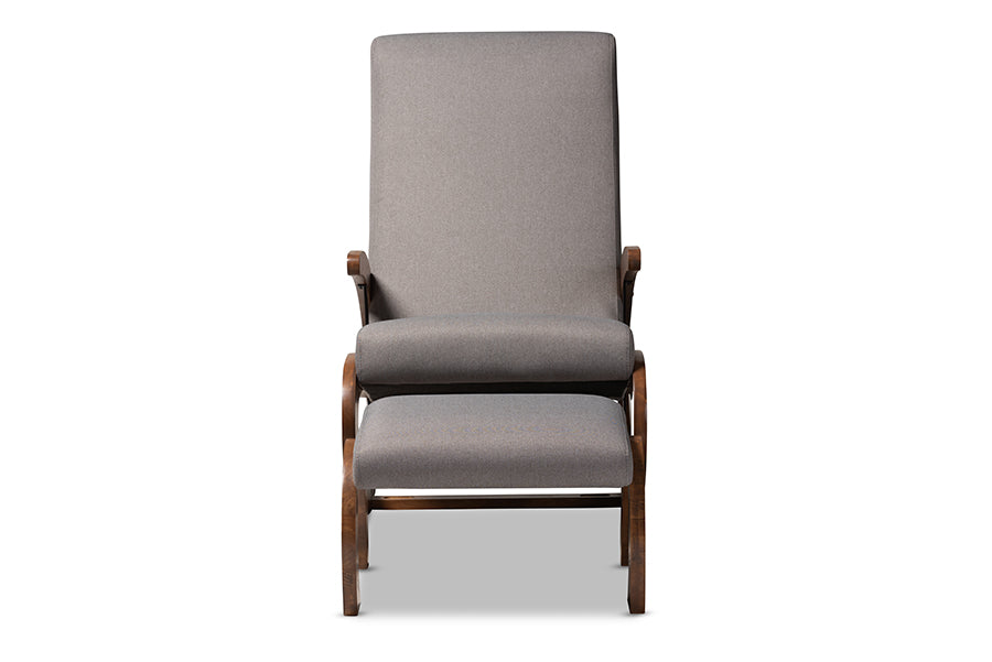 Baxton Studio Kaira Modern and Contemporary 2-Piece Gray Fabric Upholstered and Walnut-Finished Wood Rocking Chair and Ottoman Set
