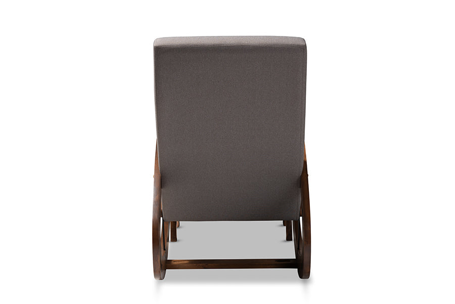 Baxton Studio Kaira Modern and Contemporary 2-Piece Gray Fabric Upholstered and Walnut-Finished Wood Rocking Chair and Ottoman Set