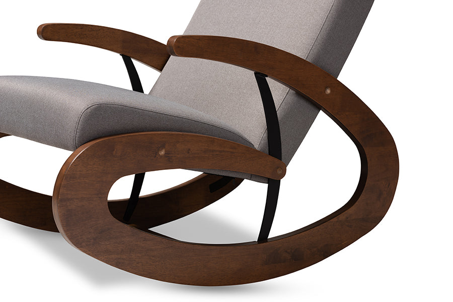 Baxton Studio Kaira Modern and Contemporary 2-Piece Gray Fabric Upholstered and Walnut-Finished Wood Rocking Chair and Ottoman Set