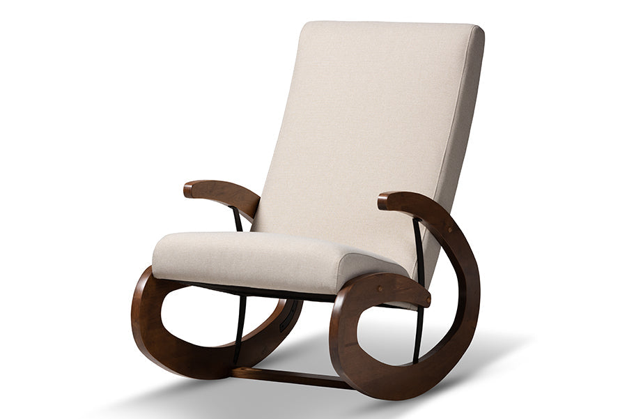 Baxton Studio Kaira Modern and Contemporary Light Beige Fabric Upholstered and Walnut-Finished Wood Rocking Chair