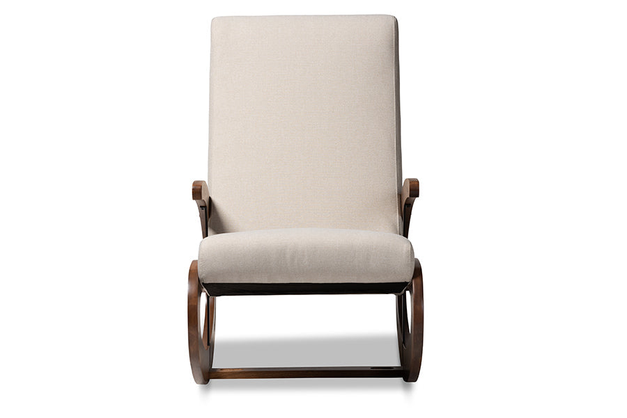 Baxton Studio Kaira Modern and Contemporary Light Beige Fabric Upholstered and Walnut-Finished Wood Rocking Chair