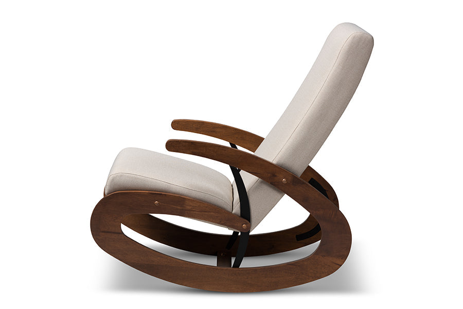 Baxton Studio Kaira Modern and Contemporary Light Beige Fabric Upholstered and Walnut-Finished Wood Rocking Chair